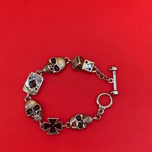 Silver Skull and Dice Bracelet